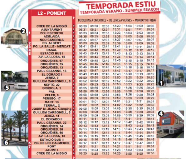 Horari del bus urbà de Cambrils per aquest estiu. 2013