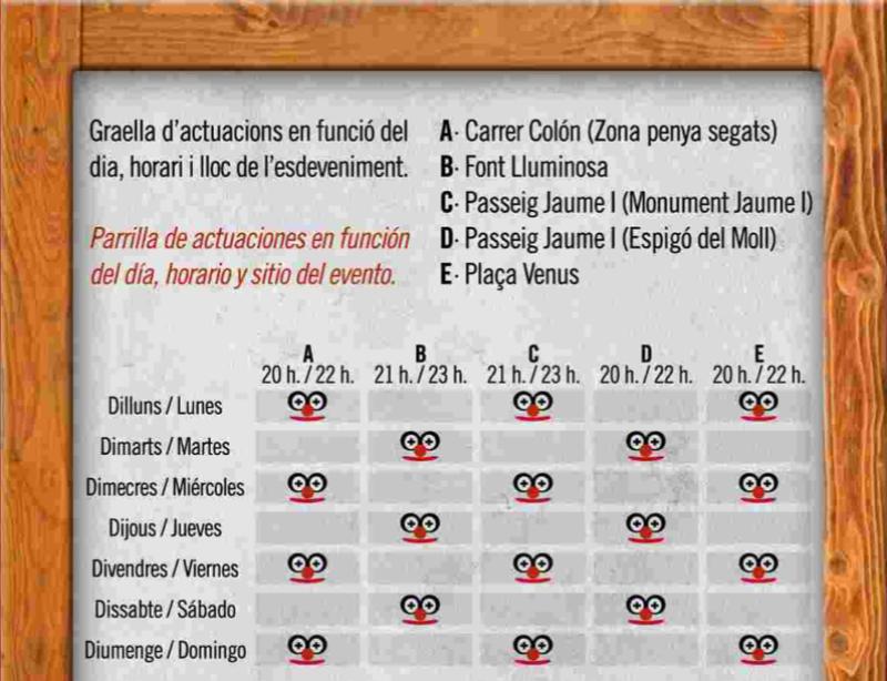 Horarios, d&iacute;a i lugar de los shows del Salou Art Street 2013. 