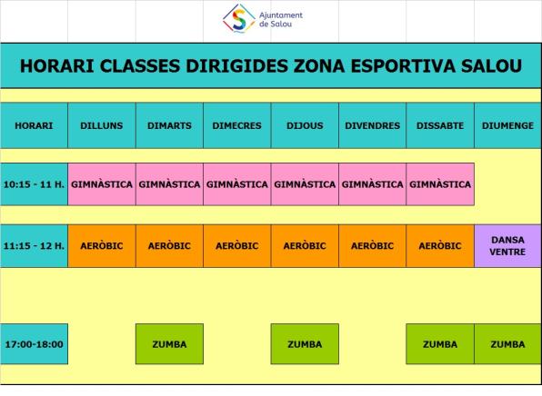 Calendario de las actividades dirigidas en la Zona Esportiva de Salou