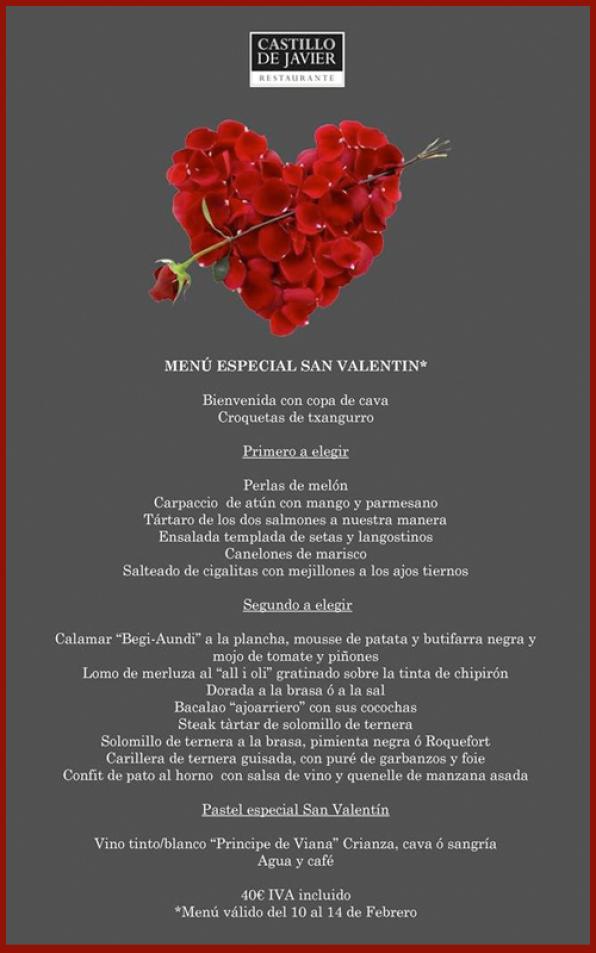 Of later days to savor the special menu for the Castillo de Javier Lovers